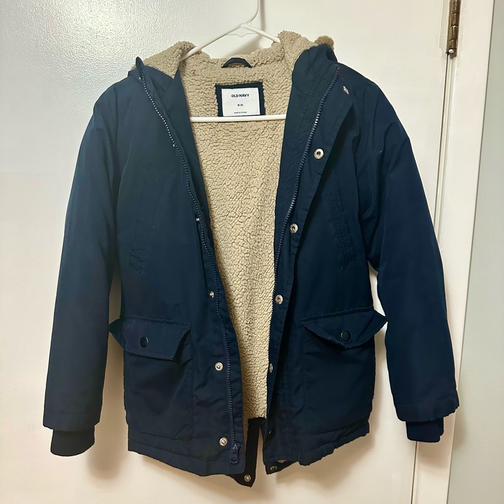 Water Resistant Navy Jacket with Sherpa Lining